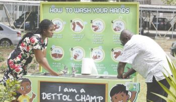Some participants demonstrating the handwashing protocol